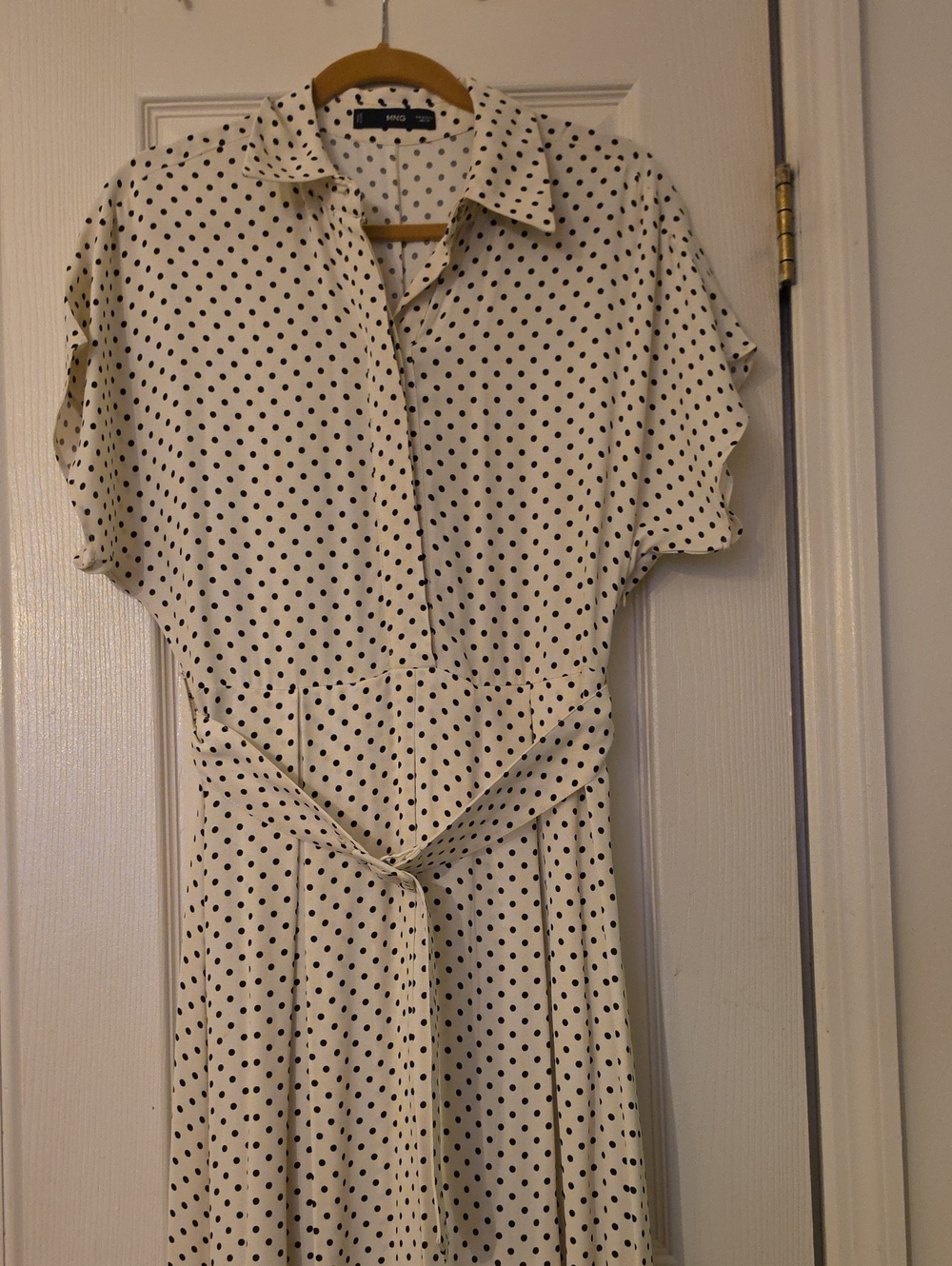 Mango Cream Shirt Midi Dress with Black Polka Dots